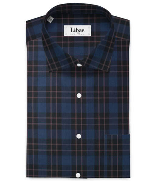 Cadini Men's Cotton Checks  Unstitched Shirting Fabric (Dark Blue)