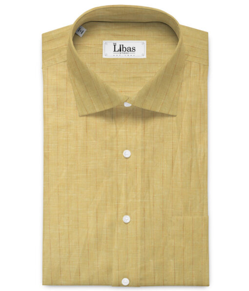 J.Hampstead Men's European Linen 60 LEA Striped  Unstitched Shirting Fabric (Yellow) - Image 2
