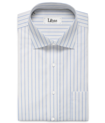 Raymond Men's Premium Cotton Striped  Unstitched Shirting Fabric (White & Blue)