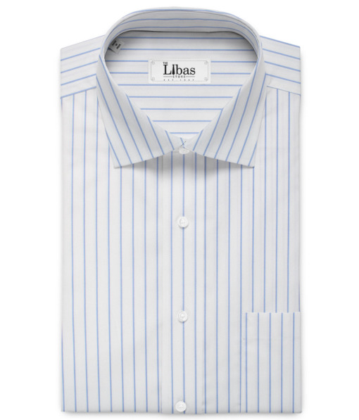 Raymond Men's Premium Cotton Striped  Unstitched Shirting Fabric (White & Blue)