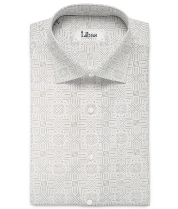 Raymond Men's Cotton Printed  Unstitched Shirting Fabric (White & Beige)