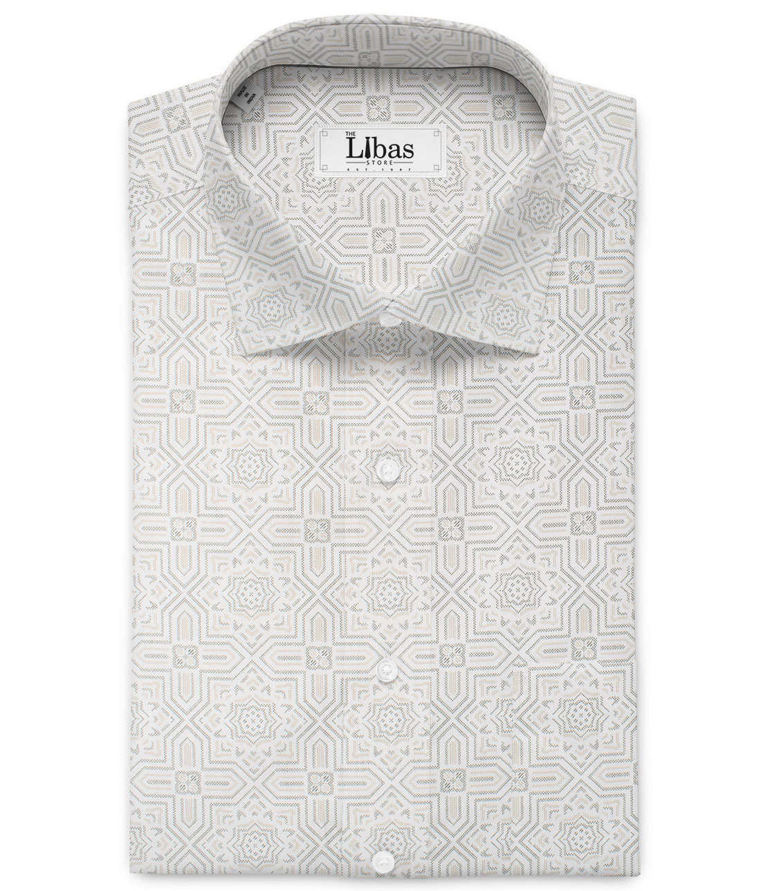 Raymond Men's Cotton Printed Unstitched Shirting Fabric (White & Beige) Raymond Men's Cotton Printed Unstitched Shirting Fabric (White & Beige)