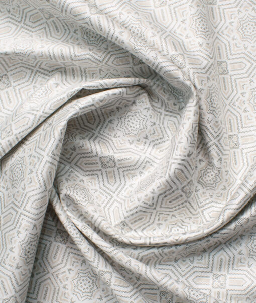 Raymond Men's Cotton Printed  Unstitched Shirting Fabric (White & Beige)