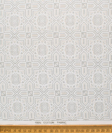 Raymond Men's Cotton Printed  Unstitched Shirting Fabric (White & Beige)