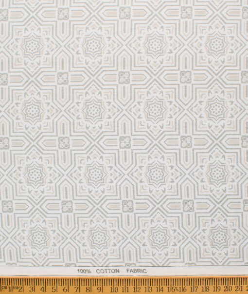 Raymond Men's Cotton Printed  Unstitched Shirting Fabric (White & Beige)