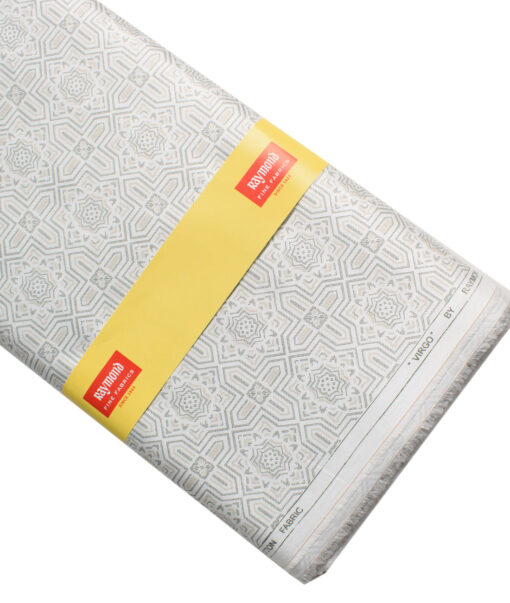 Raymond Men's Cotton Printed  Unstitched Shirting Fabric (White & Beige)