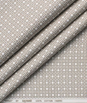Raymond Men's Cotton Printed  Unstitched Shirting Fabric (White & Brown)