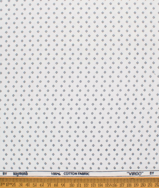 Raymond Men's Cotton Printed  Unstitched Shirting Fabric (White & Dark Blue)