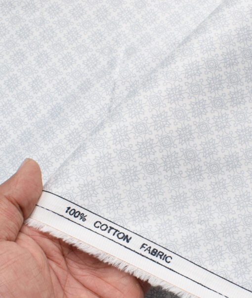 Raymond Men's Cotton Printed  Unstitched Shirting Fabric (White & Grey)