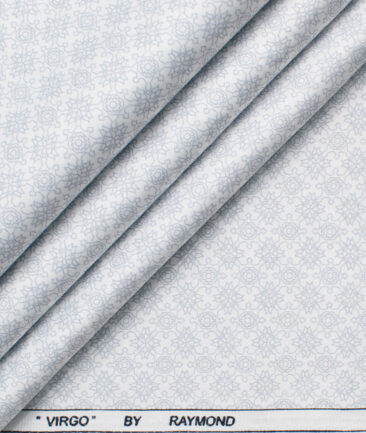 Raymond Men's Cotton Printed  Unstitched Shirting Fabric (White & Grey)