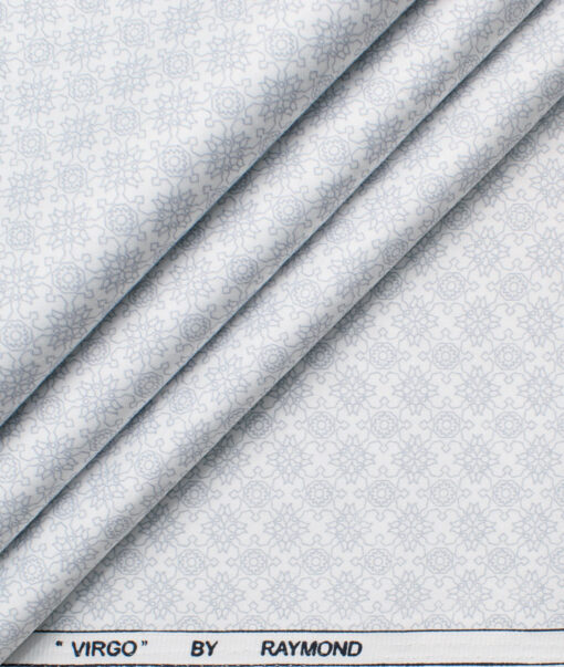 Raymond Men's Cotton Printed  Unstitched Shirting Fabric (White & Grey)