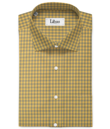 Raymond Men's Premium Cotton Checks  Unstitched Shirting Fabric (Yellow & Grey)