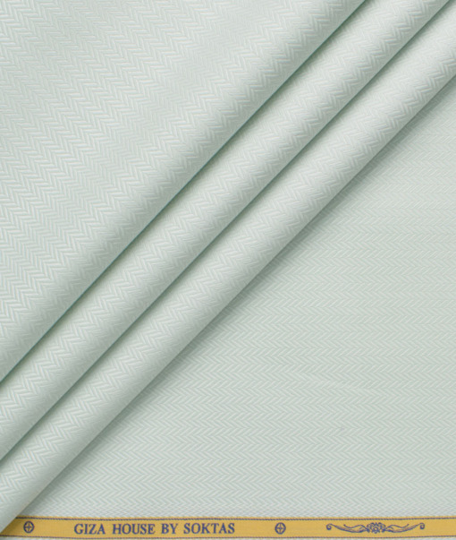 Soktas Men's 80's Giza Cotton Striped  Unstitched Shirting Fabric (Light Green)