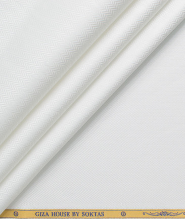 Soktas Men's 80's Giza Cotton Striped  Unstitched Shirting Fabric (White)