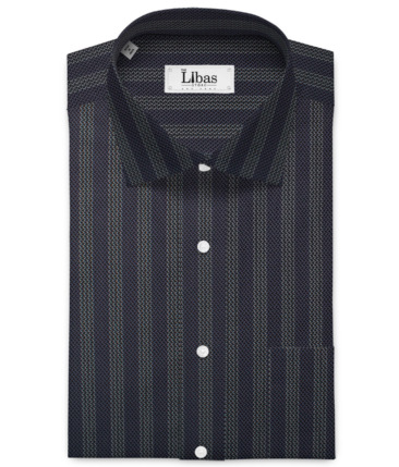 Soktas Men's 80's Giza Cotton Striped  Unstitched Shirting Fabric (Dark Blueish Grey)