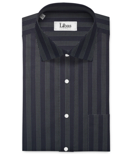 Soktas Men's 80's Giza Cotton Striped  Unstitched Shirting Fabric (Dark Blueish Grey)