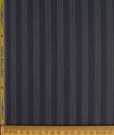 Soktas Men's 80's Giza Cotton Striped  Unstitched Shirting Fabric (Dark Blueish Grey)