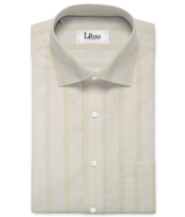 Soktas Men's 80's Giza Cotton Striped  Unstitched Shirting Fabric (Cream)