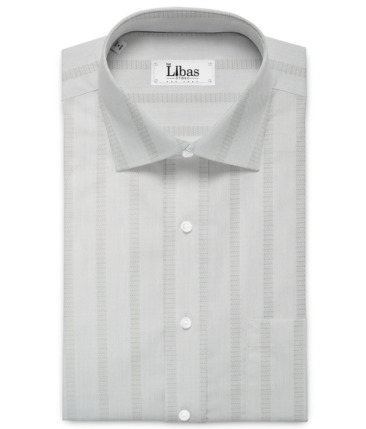 Soktas Men's 80's Giza Cotton Striped  Unstitched Shirting Fabric (Light Grey)