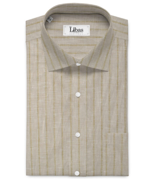 Solino Men's European Linen 60 LEA Striped  Unstitched Shirting Fabric (Light Brown) - Image 2