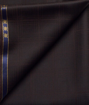 Cavalero Men's 50% Wool Super 130's Checks  Unstitched Trouser Fabric (Dark Wine)