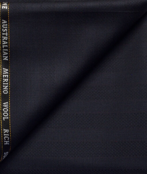 Cavalero Men's 50% Wool Super 120's Striped  Unstitched Trouser Fabric (Dark Blue)