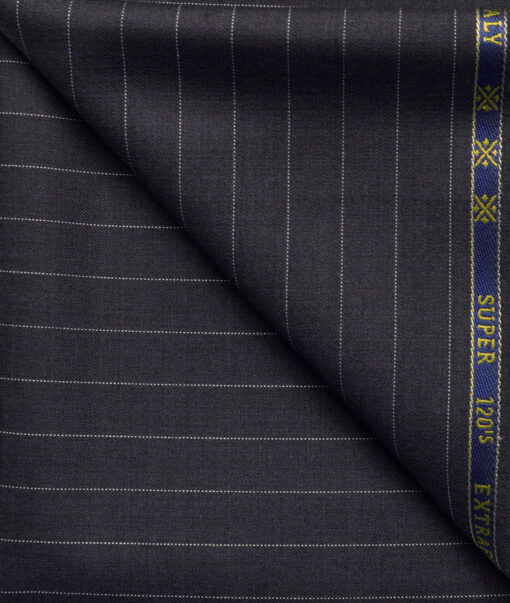 Cavalero Men's 50% Wool Super 120's Striped  Unstitched Trouser Fabric (Blackish Grey)