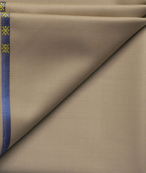 Cavalero Men's 50% Wool Super 120's Solids  Unstitched Trouser Fabric (Light Brown)