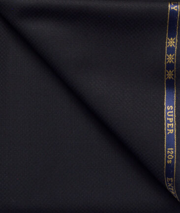 Cavalero Men's 50% Wool Super 120's Structured  Unstitched Trouser Fabric (Dark Blue)