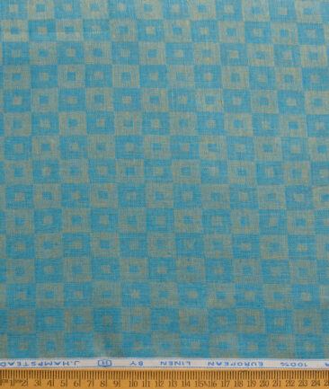 J.Hampstead Men's 100% Linen 60 LEA Self Design  Unstitched Shirt Fabric (Teal Blue) - Image 3