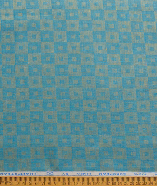 J.Hampstead Men's 100% Linen 60 LEA Self Design  Unstitched Shirt Fabric (Teal Blue) - Image 3