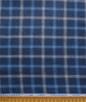 J.Hampstead Men's 100% Linen 80 LEA Checks  Unstitched Shirt Fabric (Dark Blue) - Image 3
