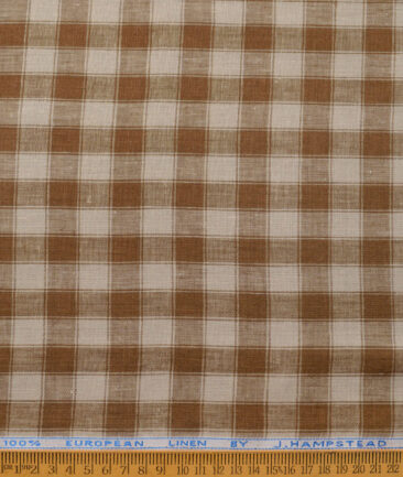 J.Hampstead Men's 100% Linen 60 LEA Checks  Unstitched Shirt Fabric (Beige & Brown) - Image 3