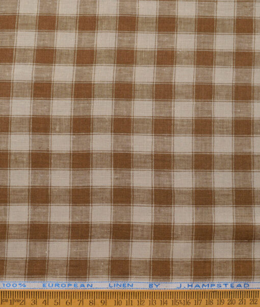 J.Hampstead Men's 100% Linen 60 LEA Checks  Unstitched Shirt Fabric (Beige & Brown) - Image 3
