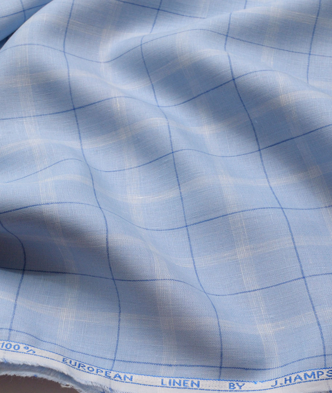 J.Hampstead Men's 100% Linen 60 LEA Checks Unstitched Shirt Fabric (Sky Blue) - Image 1