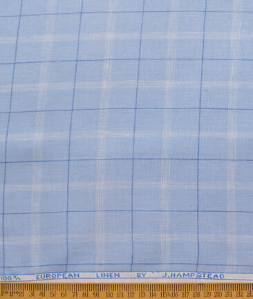 J.Hampstead Men's 100% Linen 60 LEA Checks  Unstitched Shirt Fabric (Sky Blue) - Image 3