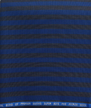 J.Hampstead Men's 30% Wool Super 90's Striped  Unstitched Trouser Fabric (Royal Blue & Grey) - Image 2
