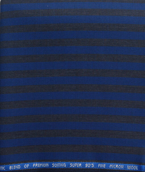 J.Hampstead Men's 30% Wool Super 90's Striped  Unstitched Trouser Fabric (Royal Blue & Grey) - Image 2