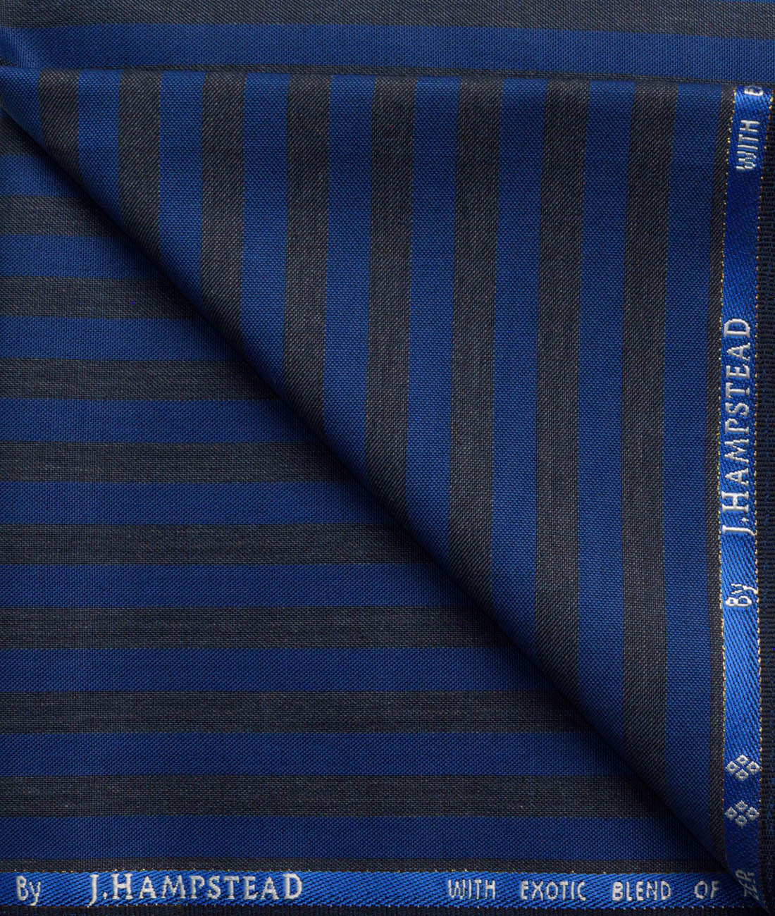 J.Hampstead Men's 30% Wool Super 90's Striped Unstitched Trouser Fabric (Royal Blue & Grey) - Image 1