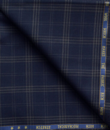 J.Hampstead Men's 50% Wool Super 140's Checks  Unstitched Trouser Fabric (Dark Blue)
