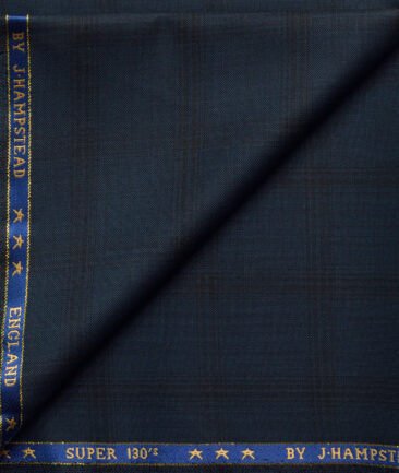 J.Hampstead Men's 50% Wool Super 130's Checks  Unstitched Trouser Fabric (Dark Sea Green)