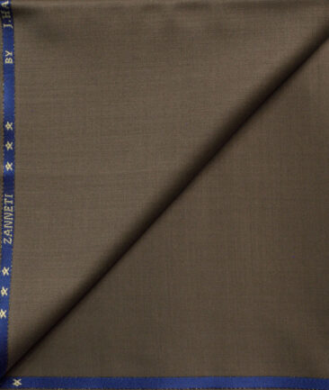 J.Hampstead Men's 50% Wool Super 140's Solids  Unstitched Trouser Fabric (Brown)