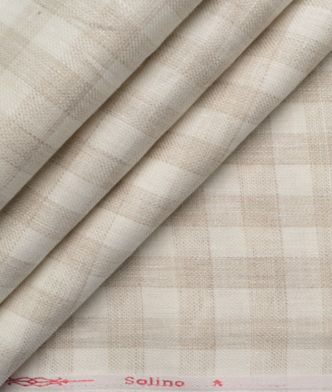 Solino Men's 100% Linen 30 LEA Checks  Unstitched Suiting Fabric (Cream & Brown)