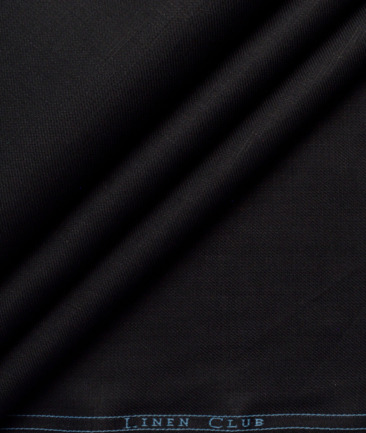 Linen Club Men's 58% Linen + 42% Cotton 30 LEA Solids  Unstitched Suiting Fabric (Black)