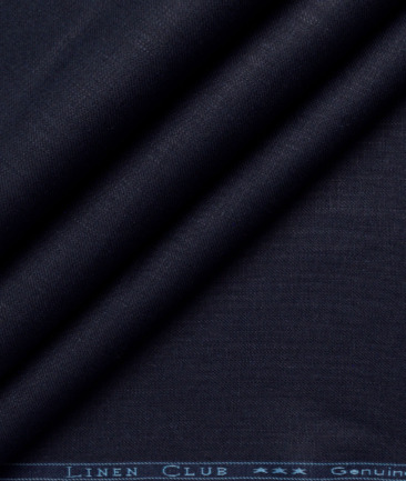 Linen Club Men's 100% Linen 30 LEA Solids  Unstitched Suiting Fabric (Dark Blue)