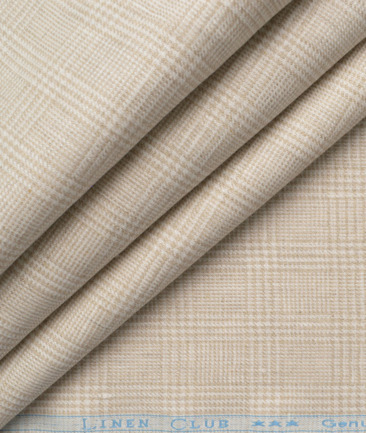 Linen Club Men's 100% Linen 30 LEA Checks  Unstitched Suiting Fabric (Beige)