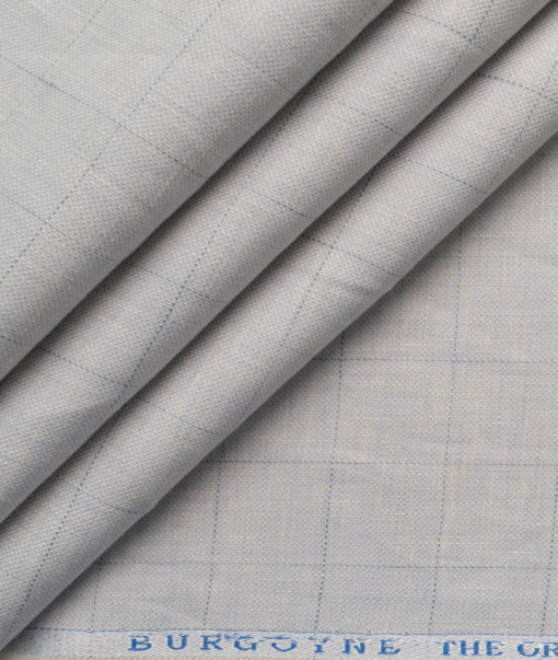 Burgoyne Men's 100% Linen 30 LEA Checks  Unstitched Suiting Fabric (Light Grey)