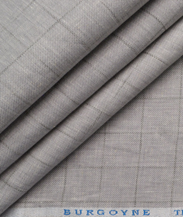 Burgoyne Men's 100% Linen 30 LEA Checks  Unstitched Suiting Fabric (Grey)
