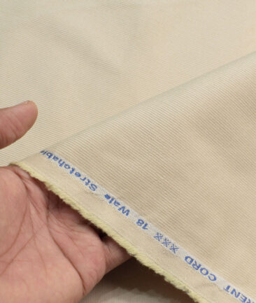 Arvind Tresca Men's Cotton Striped  Unstitched Stretchable Corduroy Trouser Fabric (Cream)