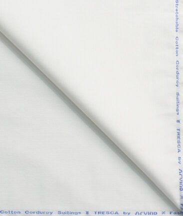 Arvind Tresca Men's Cotton Striped  Unstitched Stretchable Corduroy Trouser Fabric (White)